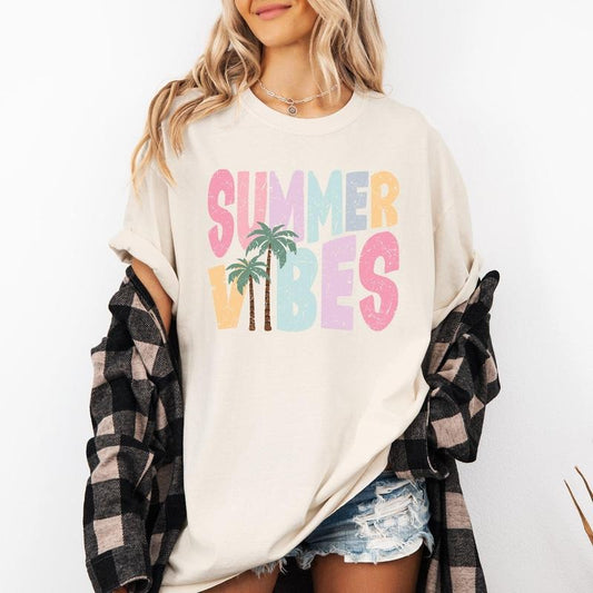 Summer Vibes, Retro, Colorful, Beach, Comfort Colors T-Shirt, Women's Comfort Colors Tee