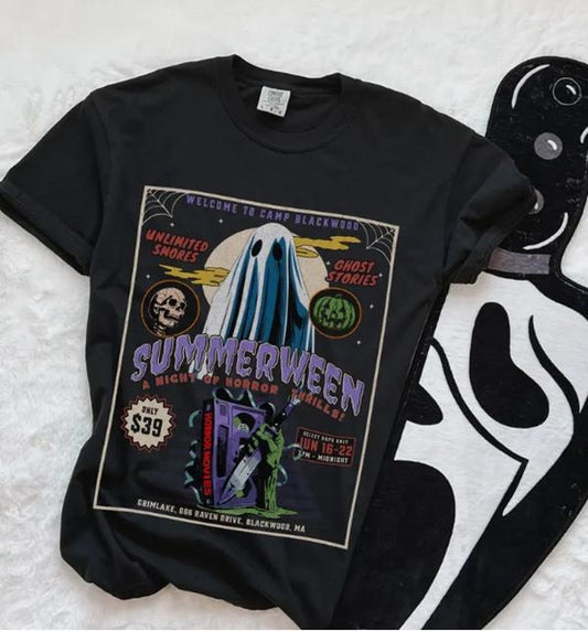Summerween Ghost Folk Horror Shirt Slasher Summer Camp 80's Retro Horror Movie Poster Comfort Colors 1717 Shirt Boo Basket Spooky Summer