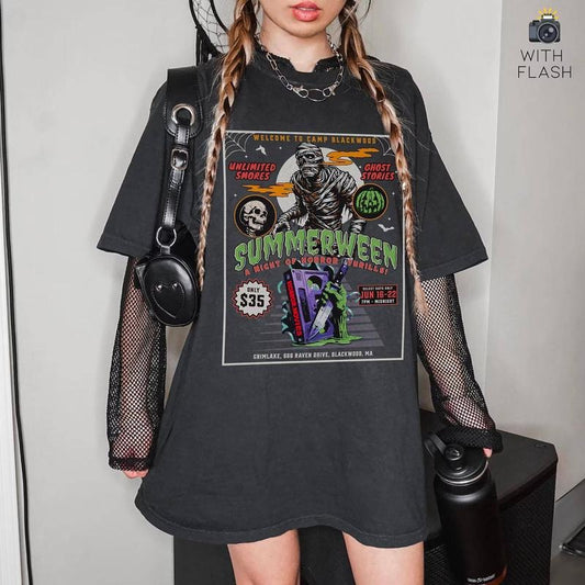 Summerween Mummy Folk Horror Shirt, Slasher Summer Camp 80's Horror Movie Tee, Boo Basket Spooky Summer Shirt