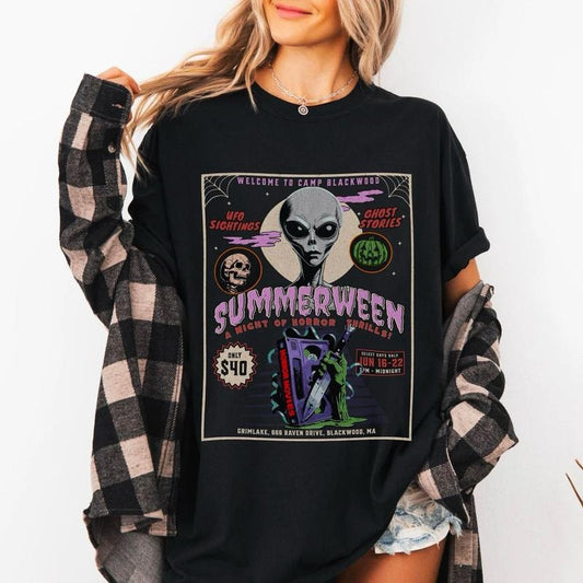 Summerween Shirt, 80s Ghost Shirt, Slasher Summer Camp Sweater, 80's Retro Horror Movie T-Shirt, Boo Basket Spooky Summer Tee