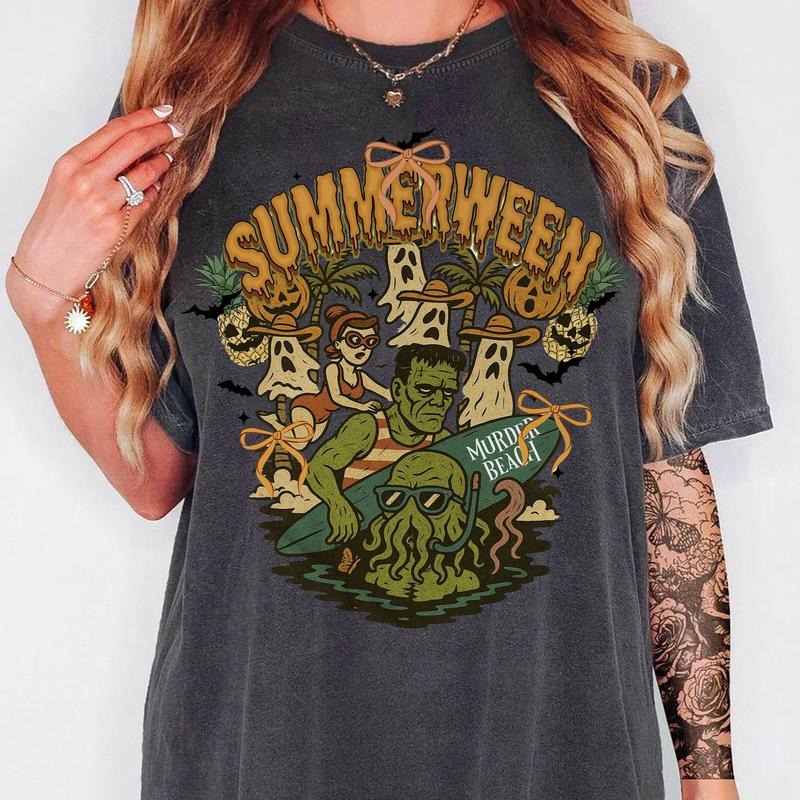 Summerween Shirt, Summer Halloween Tee, Spooky Summer T-Shirt, Halloween Horror Characters Shirt, Spooky Season Tee