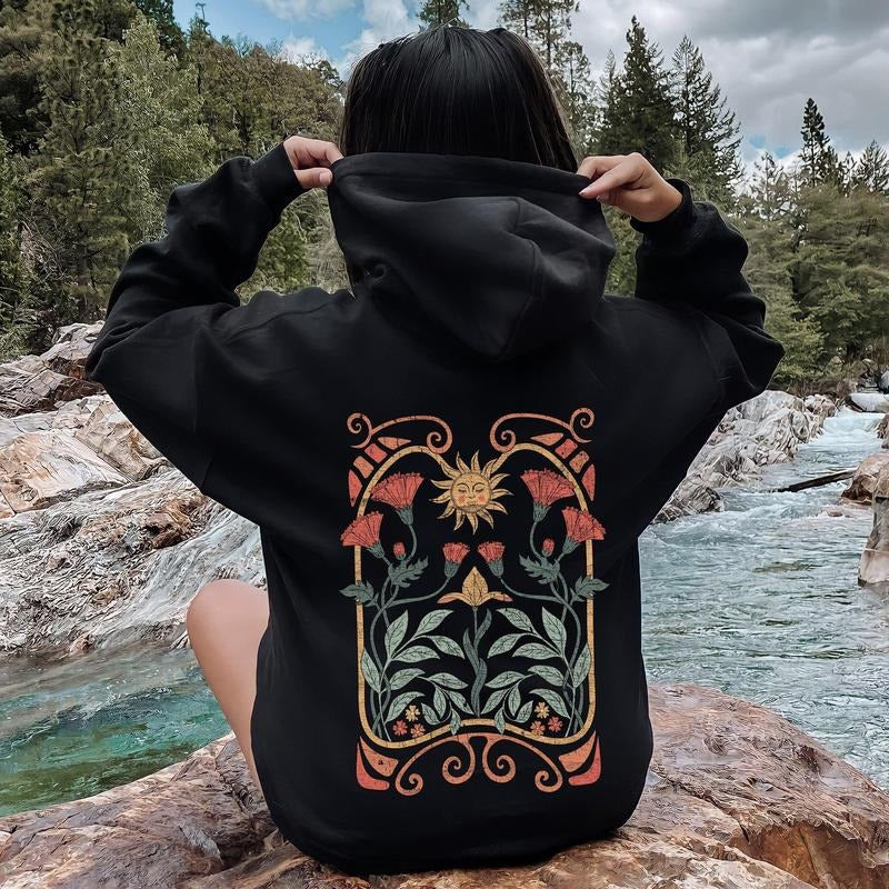 Sun Art Deco Design, Celestial Art Nouveau, Colorful Hoodie