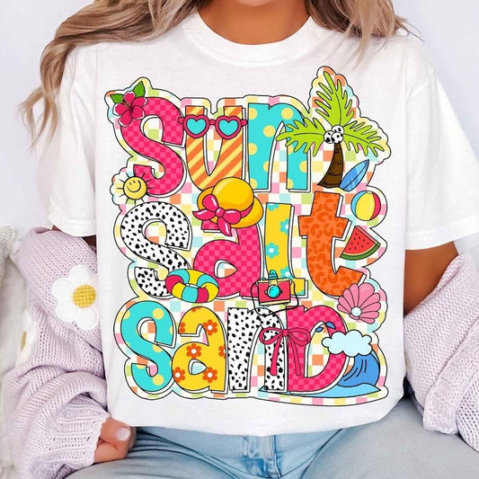 Sun Salt Sand Retro Beach Checkered Summer Vibes Beach Life T-Shirt Hoodie, Sweatshirt | WearSparks.com