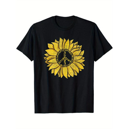 Sunflower & Peace Sign Graphic Tee - Soft Cotton, Hippie-Inspired T-Shirt for All Seasons - Perfect Gift for Family & Friends Made in USA