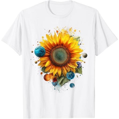 Sunflower Art Planets Abstract Flower Lover Motif Sunflower T-Shirt Made in USAstyle{n002}2