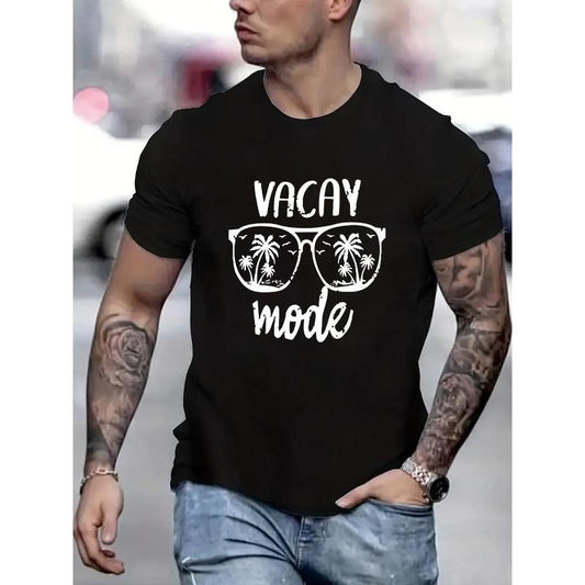 Sunglasses Graphic Print T-shirt Men's Casual Style Summer and Autumn Slightly Elastic Round Neck T-shirt Made in USA