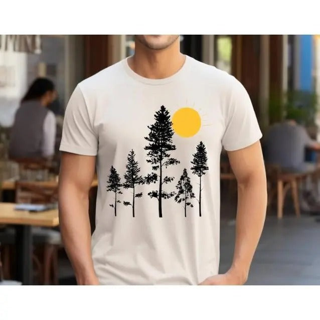 Sunrise Nature Unisex shirt, Forest Graphic Tee, Men's Nature shirt, Camping shirt, Graphic Tee, Men's Outdoors T-Shirt, Environmental Shirt Made in USA