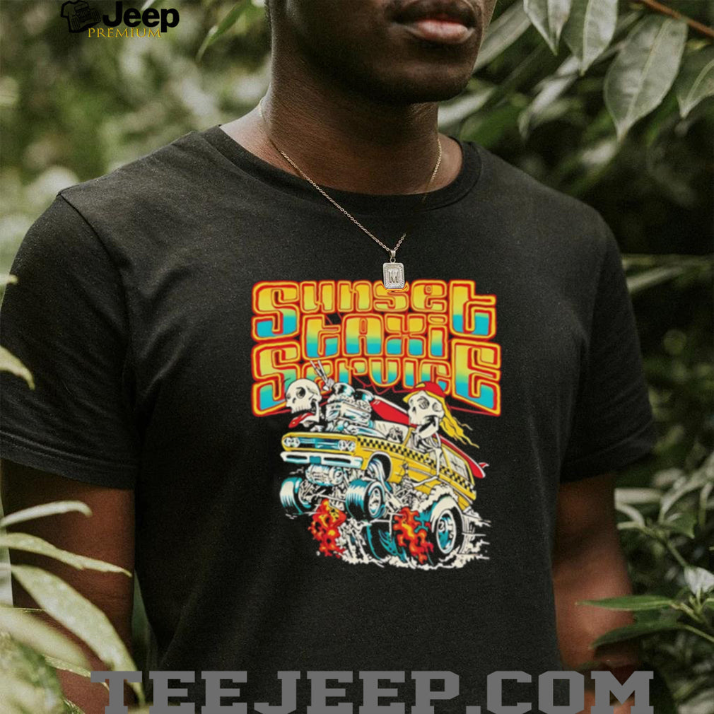 Sunset Taxi Service Retro Skeleton Surf Van Graphic T Shirt