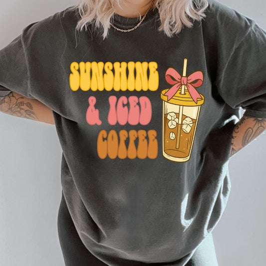 Sunshine & Iced Coffee Shirt ~ Unisex Apparel Relaxed Fit Printed In The USA Clothing Womenswear Casual Comfort Cotton Top Athletic Boho Chic