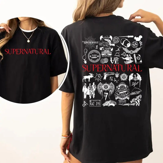 Supernatural Doodle Art Shirt, Supernatural Vintage Shirt, Dean Winchester Brothers Sweatshirt Hoodie Cotton Fashion