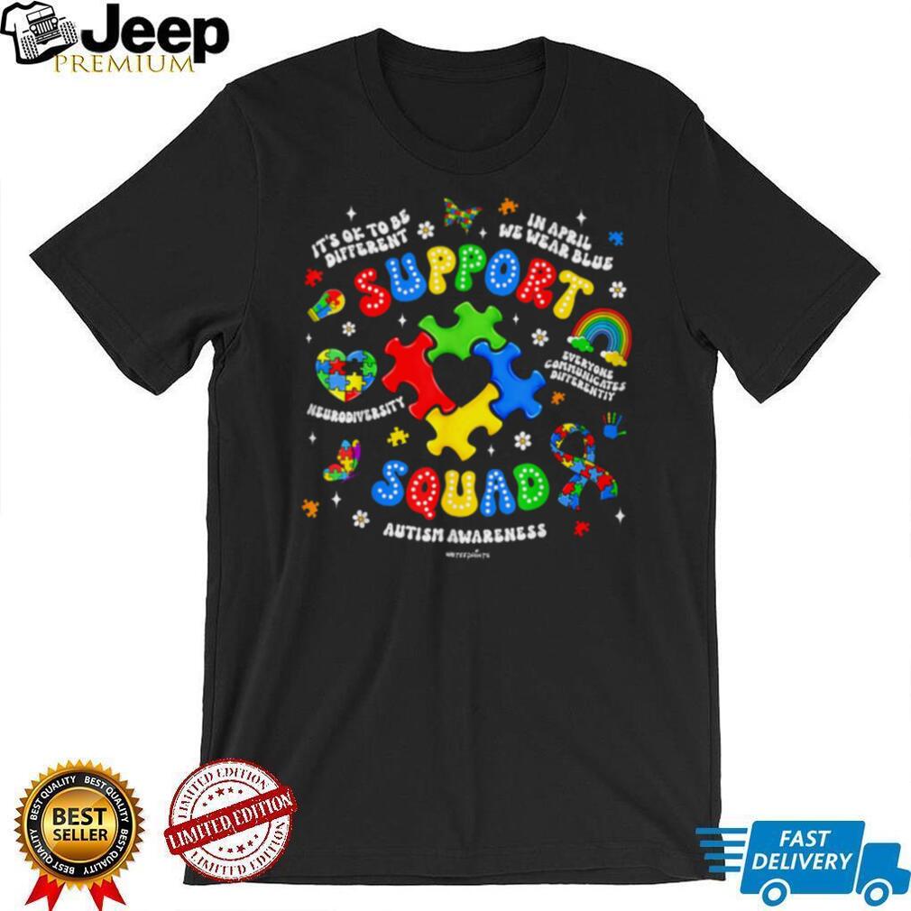 Support Squad Autism Awareness Colorful Puzzle Piece Team Graphic T Shirt