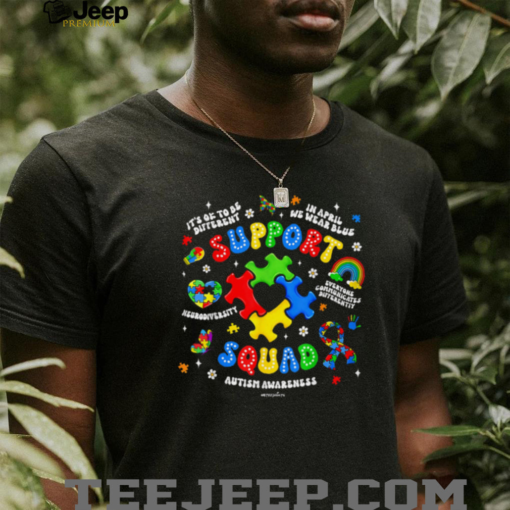 Support Squad Autism Awareness Colorful Puzzle Piece Team Graphic T Shirt