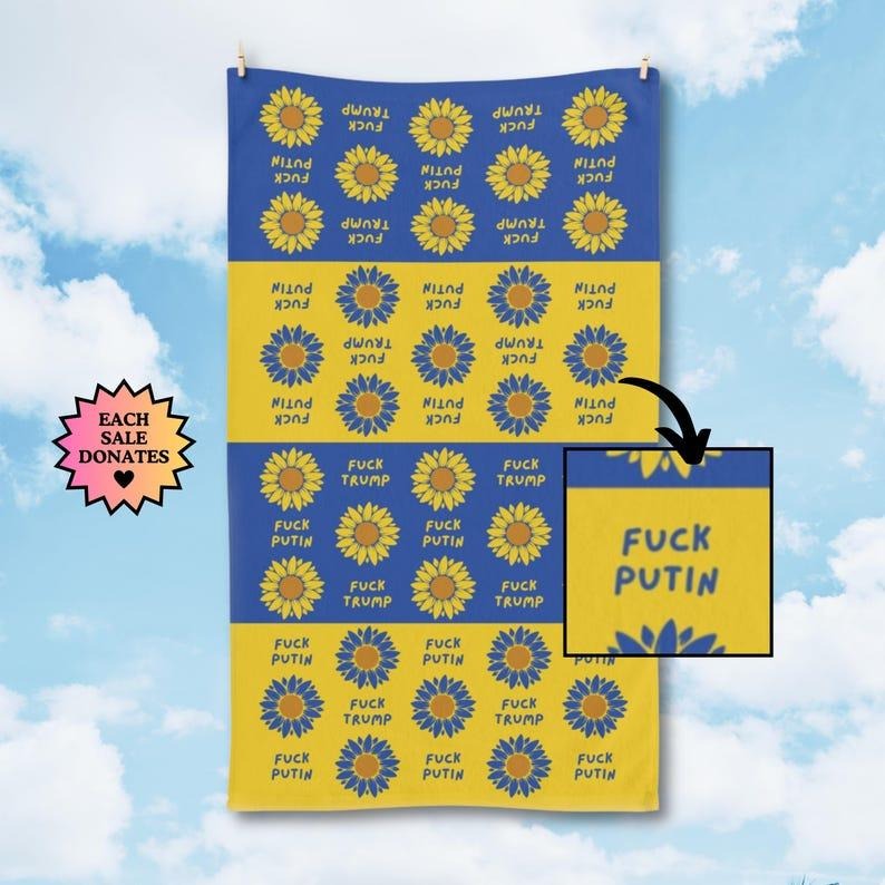Support for Ukraine Hand Towel, Stand With Ukraine, Political Home Decor, Sunflower Kitchen Towel, Liberal Gift, Anti...