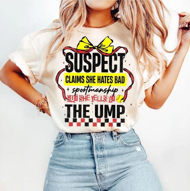 Suspect Claims T-shirt, Softball Coquette, Bad Sportsmanship, Retro Game Day