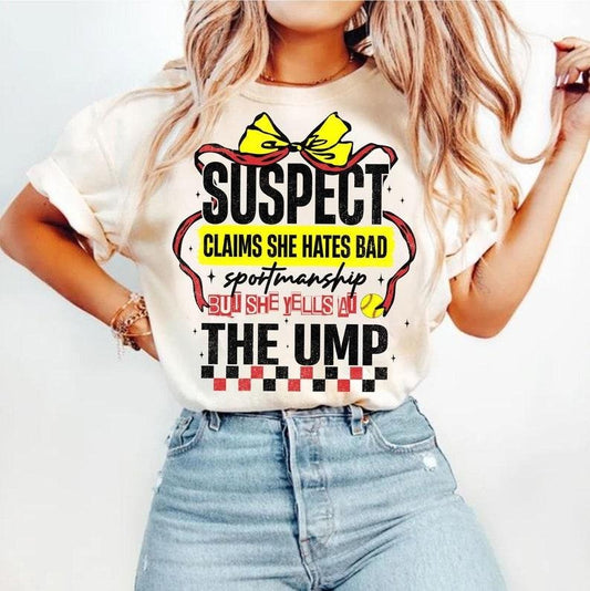 Suspect Claims T-shirt, Softball Coquette, Bad Sportsmanship, Retro Game Day