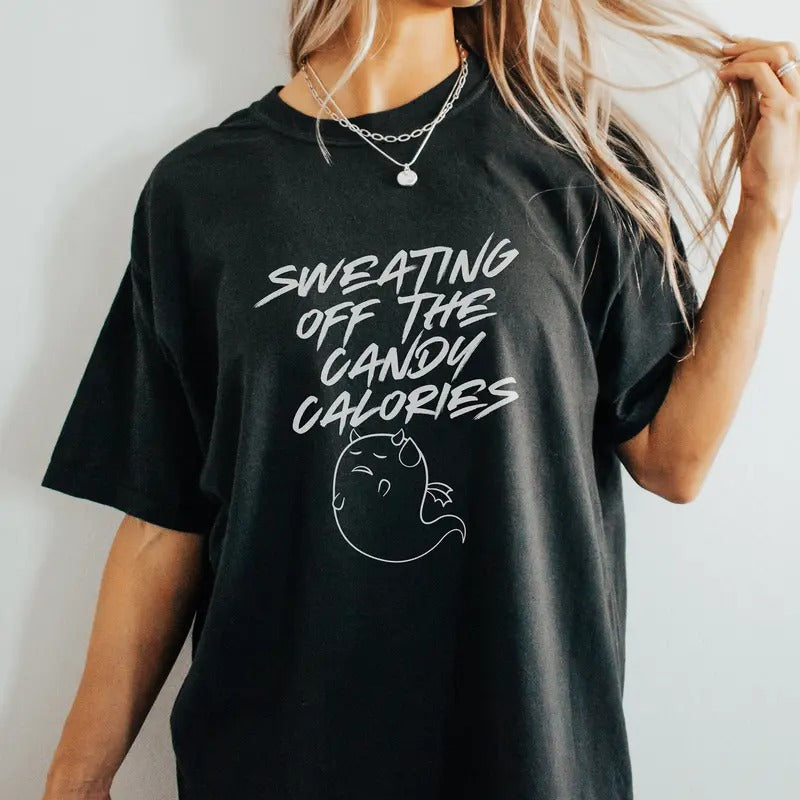 Sweating Off Halloween Candy Weightlifting Cardio Gym Pump Cover Shirt Cute Gym Gift For Her Or Him Cardio Oversized Halloween Shirt