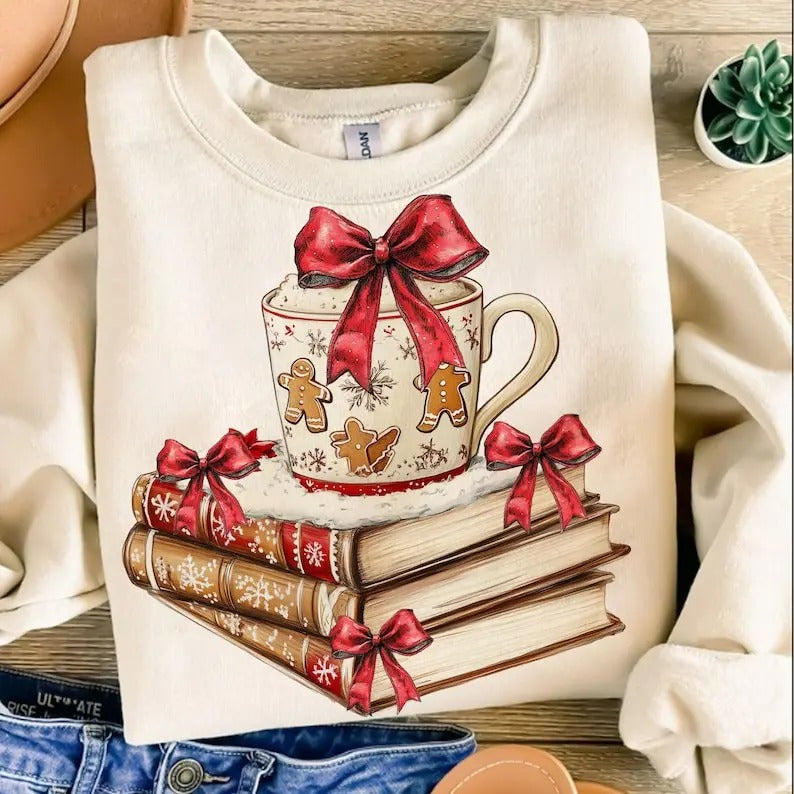 All Booked for Christmas Cotton T-shirt/Sweatshirt for Women - Unisex Style - Womenswear, Top christmas sweatshirt