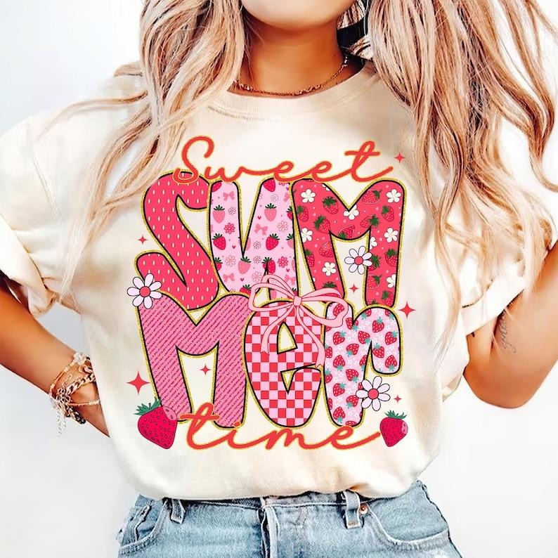 Sweet Summer Time Coquette Checkered Strawberry Retro Beach Summer T-Shirt Hoodie, Sweatshirt | WearSparks.com