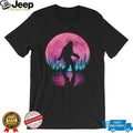 Synthwave Retro 80s Pink Moon Bigfoot Sasquatch Silhouette T Shirt