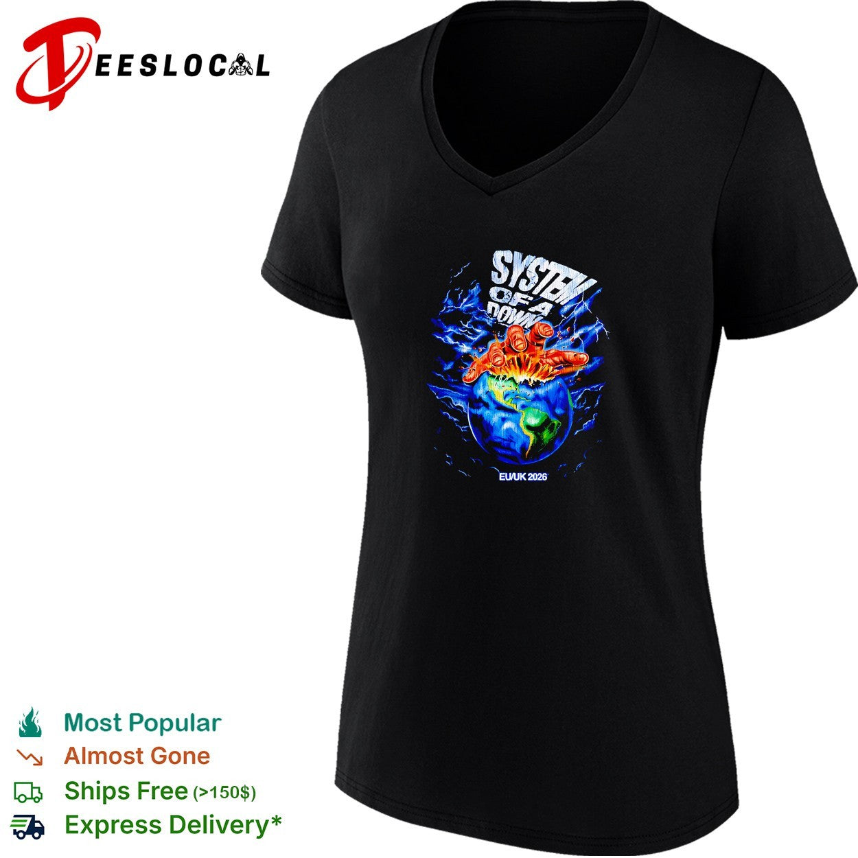 System of a Down EU UK 2026 tour hand crushing earth shirt