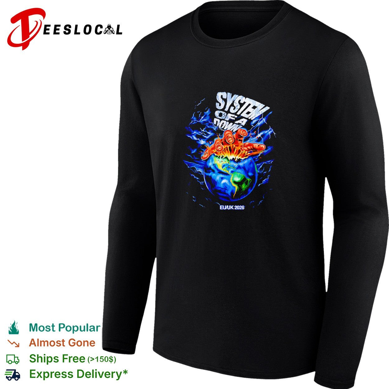 System of a Down EU UK 2026 tour hand crushing earth shirt
