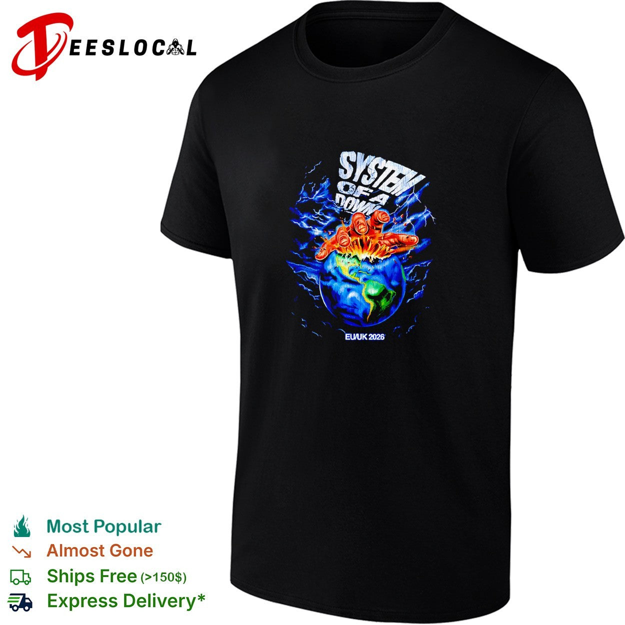 System of a Down EU UK 2026 tour hand crushing earth shirt