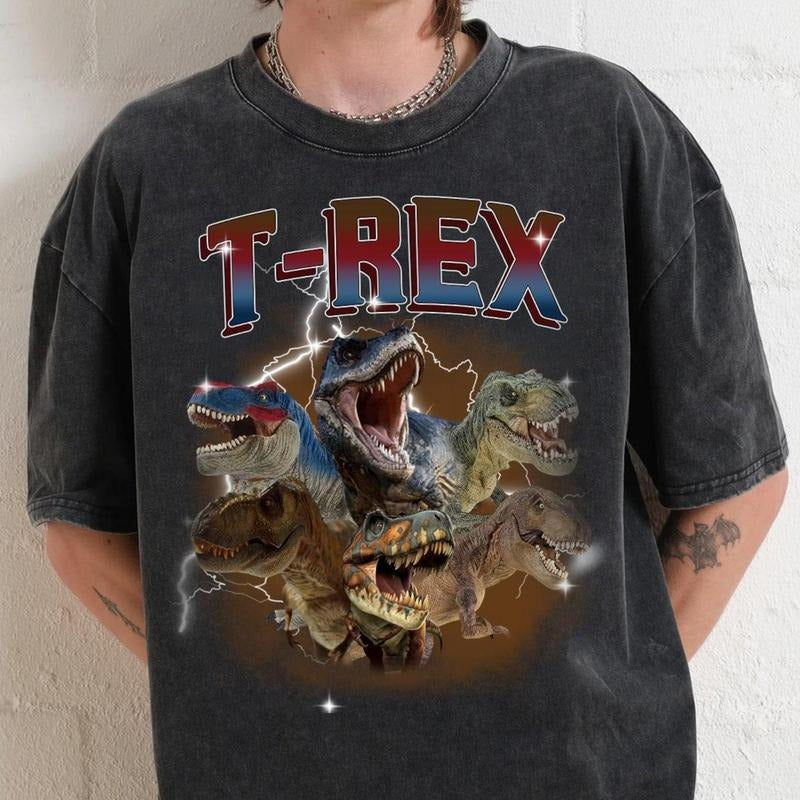 T Rex Acid Washed Tee, Washed Retro 2000s Nature Shirt, Retro Jurassic Shirt, Vintage Dinosaur Graphic T-Shirt, 90s Style T-Rex Lovers Gift