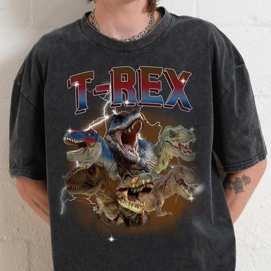 T Rex Acid Washed Tee, Washed Retro 2000s Nature Shirt, Retro Jurassic Shirt, Vintage Dinosaur Graphic T-Shirt, 90s Style T-Rex Lovers Gift
