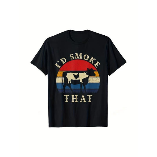 T-Shirt I'd Smoke That Funny BBQ Vintage Meat Smoker Harajuku Men's T-shirts Pitmaster Gift Cotton Men Tops Unique Funny Rife 220g made in usa