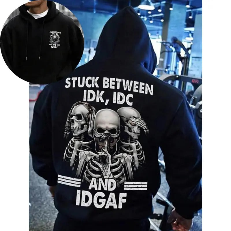 Men's Skull & Letter Print Drop Shoulder Hoodie/T-Shirt, Fashion Casual Loose Drawstring Pocket Hooded T-Shirt for Daily Holiday Outdoor Wear, Men Clothes for Fall & Winter