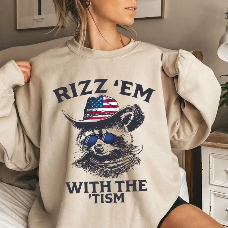 Rizz Em With The Tism Shirt Vintage Sweatshirt/T-Shirt, For Men, For Women, Unisex Style, 100% Cotton, Pullover Crewneck Sweatshirt