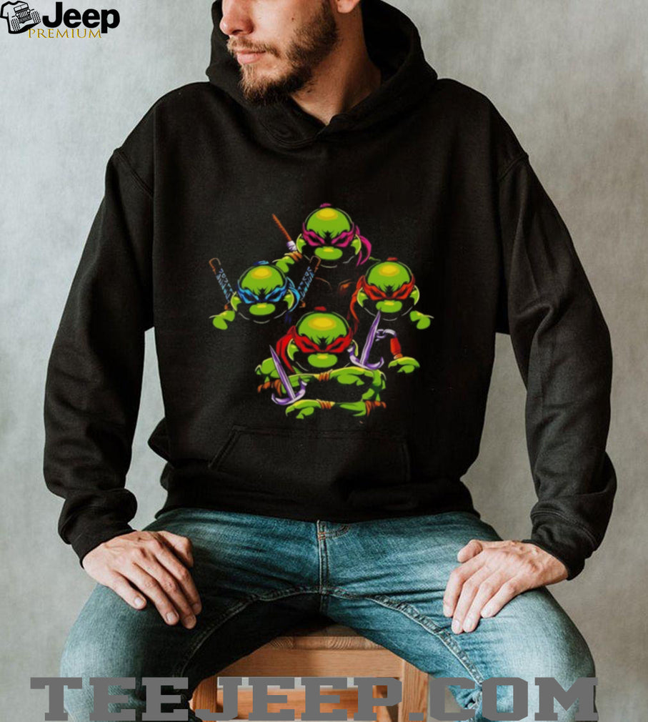 T shirtnage Mutant Ninja Turtles TMNT Retro Group Action Pose Black T Shirt