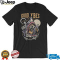 “Good Vibes Only” Surfing Skeleton Shark Jaw Nautical Art T shirt