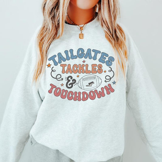 TAILGATES TACKLES AND TOUCHDOWNS Crewneck Sweatshirt Crewneck Sweatshirt Unisex Fit Causal Sweatshirt for Halloween Womenswear Hoodie