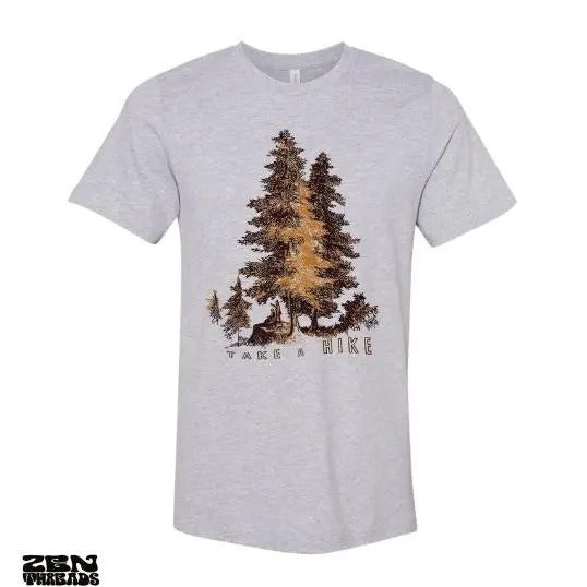 TAKE A HIKE adventure Unisex mens women's T-Shirt custom color printed tee hiking camping travel national park forest landscape illustration Made in USA