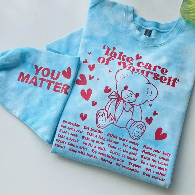 TAKE CARE BEAR LIGHT BLUE TIE DYE CREWNECK SWEATSHIRT UNISEX FIT SIZES SMALL TO 5X Cotton Soft Casual