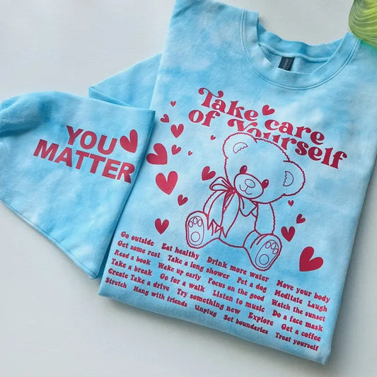 TAKE CARE BEAR LIGHT BLUE TIE DYE CREWNECK SWEATSHIRT UNISEX FIT SIZES SMALL TO 5X Cotton Soft Casual