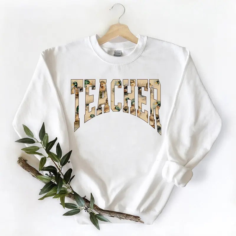 TEACHER Hunting Season Mallard Duck Graphic Vintage Gift For Unisex T-shirt Hoodie Sweatshirt Pullover Cotton Fabric