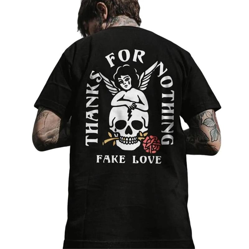 THANKS FOR NOTHING Skull Carrying a Rose Black Back Side Print T-shirt -  Sweatshirt - Hoodie, Naughty Clothes Men Cotton, Funny Shirt, Streetwear Menswear