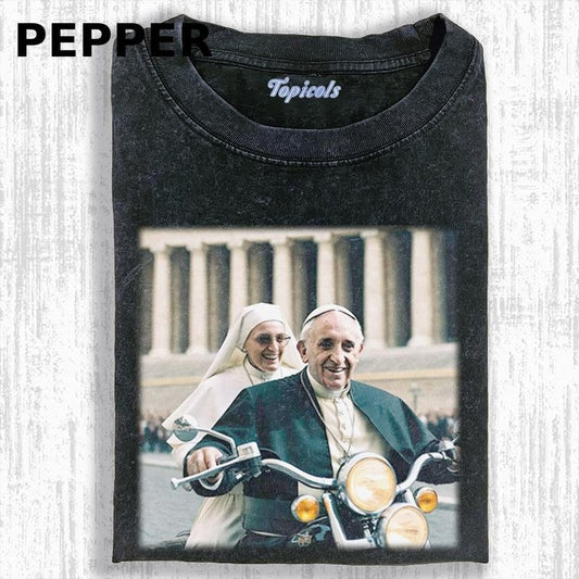 THE CRAZY POPE FUNNY T-SHIRT, POPE BIKER SHIRT, Movies Tee, Unisex Meme Cringe Funny Dumb Shirt, Menswear Womenswear Streetwear Cotton Comfort