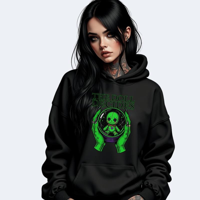THE DOLL DECIDES Heavyweight Hoodies for Men or Women - Unique Green Graphic Design Casual Everyday Wear Pullover with...