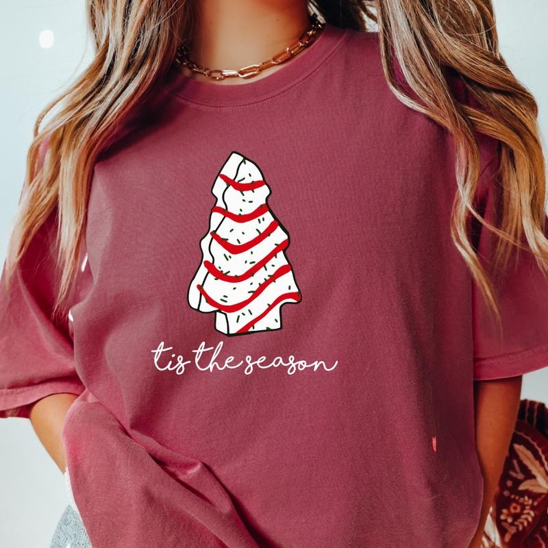 TIS THE SEASON CHRISTMAS CAKE (COMFORT COLORS T-SHRIT, CAUSAL SHIRT UNISEX, CHRISTMAS CLOTHING, GRAPHIC APPAREL) Cotton Fabric