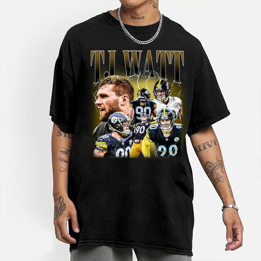 TJ Watt Shirt, Football shirt, Classic 90s  T-shirt, Vintage 90s style top clothing, Unisex graphic Streetwear shirts