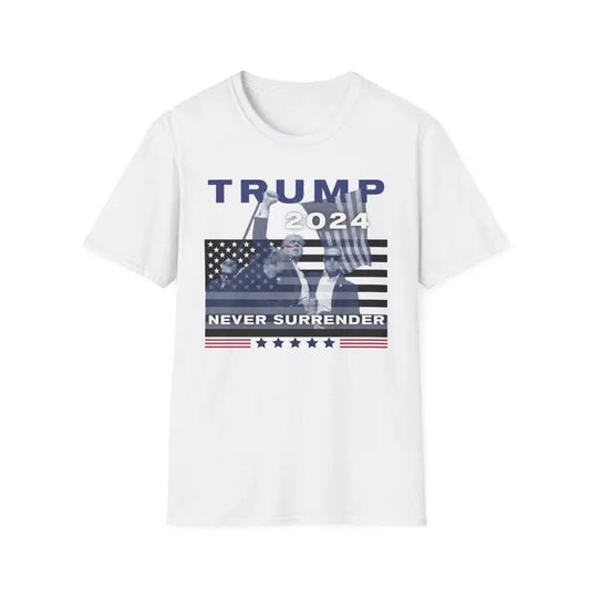 TRUM SHOT T-SHIRT, Trum Assassination, Never Surrender, Trum 2024, Make America Great Again, Pray For Trum, Unisex Classic Cotton Tee with Graphic Print in All Sizes, For Men, For Women