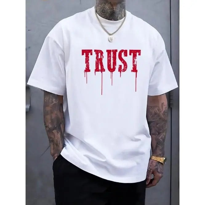 TRUST Graphic Tee - Soft Breathable Comfy Short Sleeve Casual Summer T-Shirt for Men - Relaxed Fit, Quick Drying, Moisture Wicking, Lightweight, Easy Care Made in USA