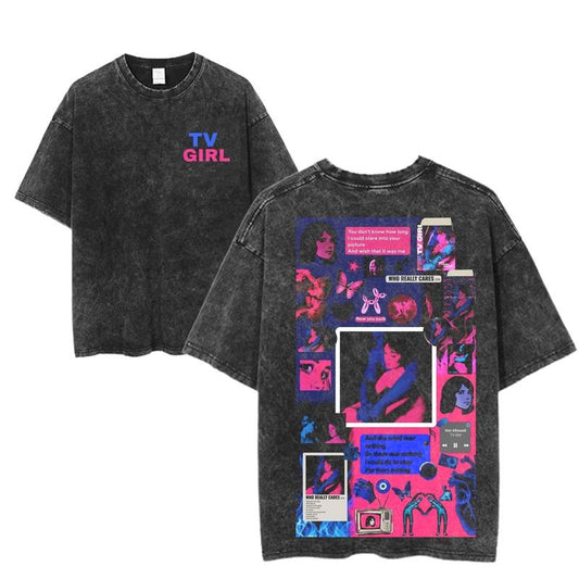 TV Girl Who Really Cares Graphic T-Shirt, Retro Album Collage Tee, Sad Indie Lyrics Shirt, Vaporwave Aesthetic Tour Merch, Unisex Music Fan Top