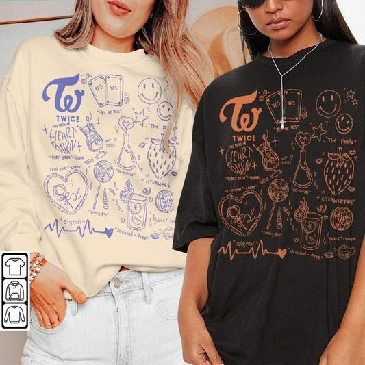 TWICE Doodle art Shirt, Vintage TWICE Kpop Album Lyrics Art Tattoo Graphic Sweatshirt Hoodie, Retro TWICE Tour Gift For Fan V1 DA2705DT
