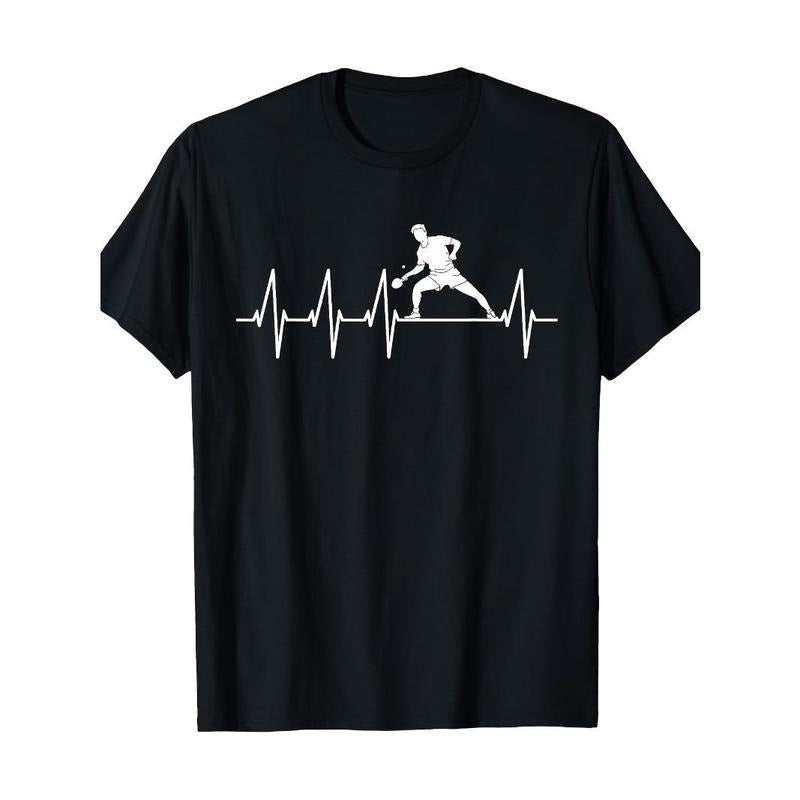 Table Tennis Heartbeat Butterfly Table Tennis Player T-Shirt-Comfortable, Crew Neck, Casual, Print, Fashion Made in USA