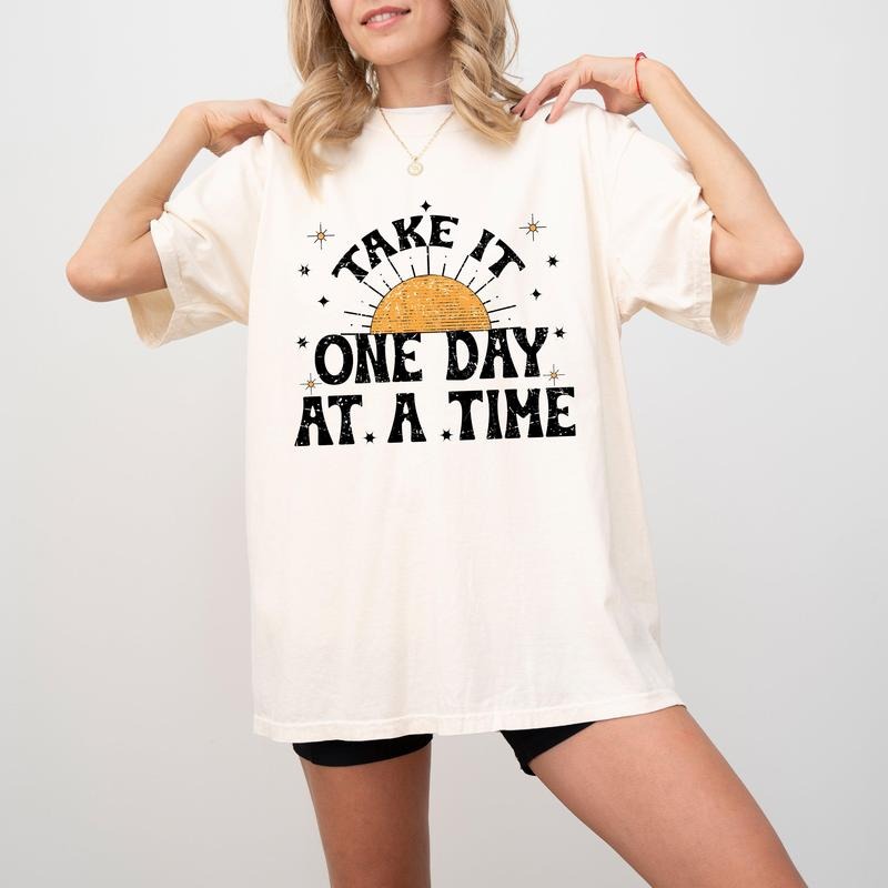 Take It One Day At A Time, Let Go, Mental Health, Self Care, Positivity, Sun, Stars, Tshirt, Women's Comfort Color Tee, Tshirt