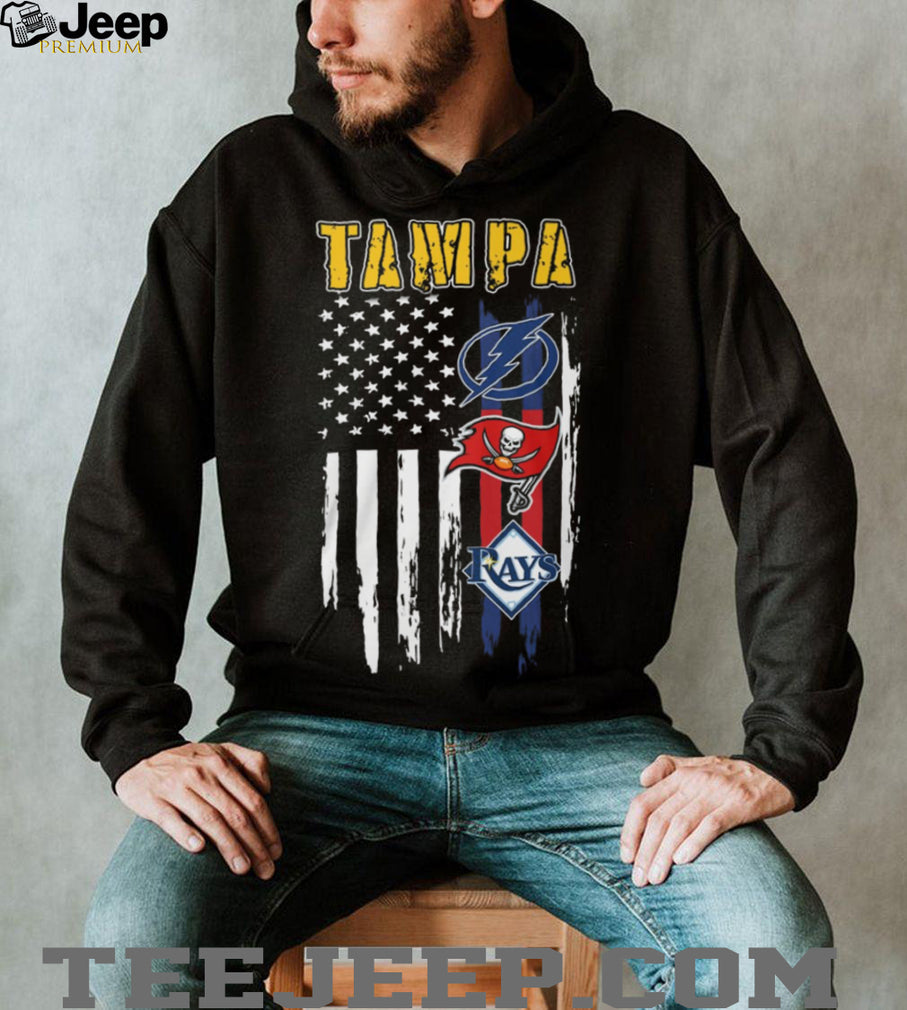 Tampa Bay City of Champions American Flag T Shirt Buccaneers Lightning Rays Fan Gear